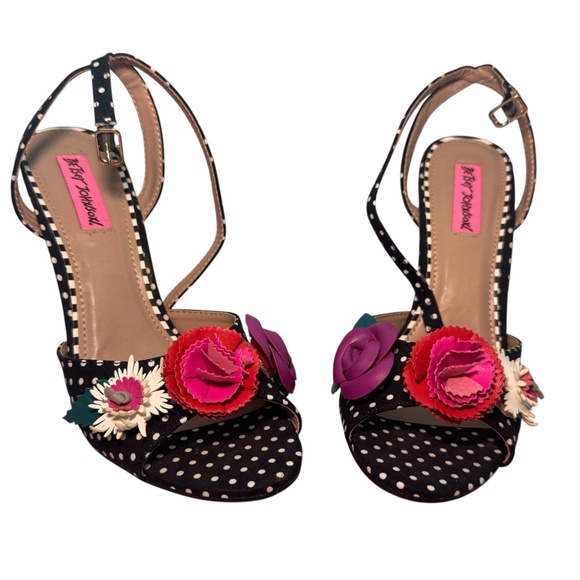 Betsy Johnson Polka Dot Floral Heels – Size 7.5 - Picture 9 of 11